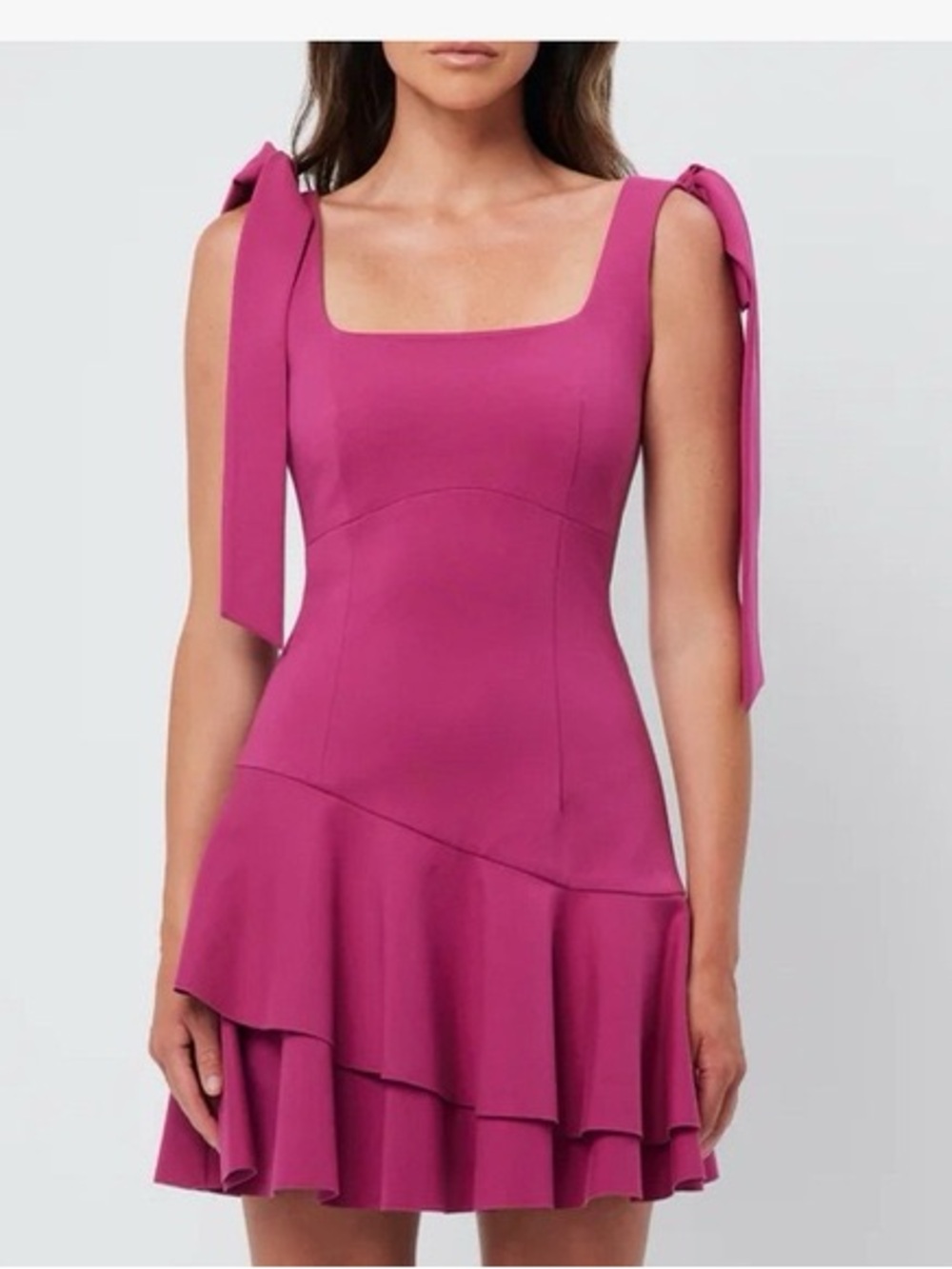 Elliott Zoey Magenta Pink Tiered Bow Detail Mini Dress NWT S Party Flirty Barbie